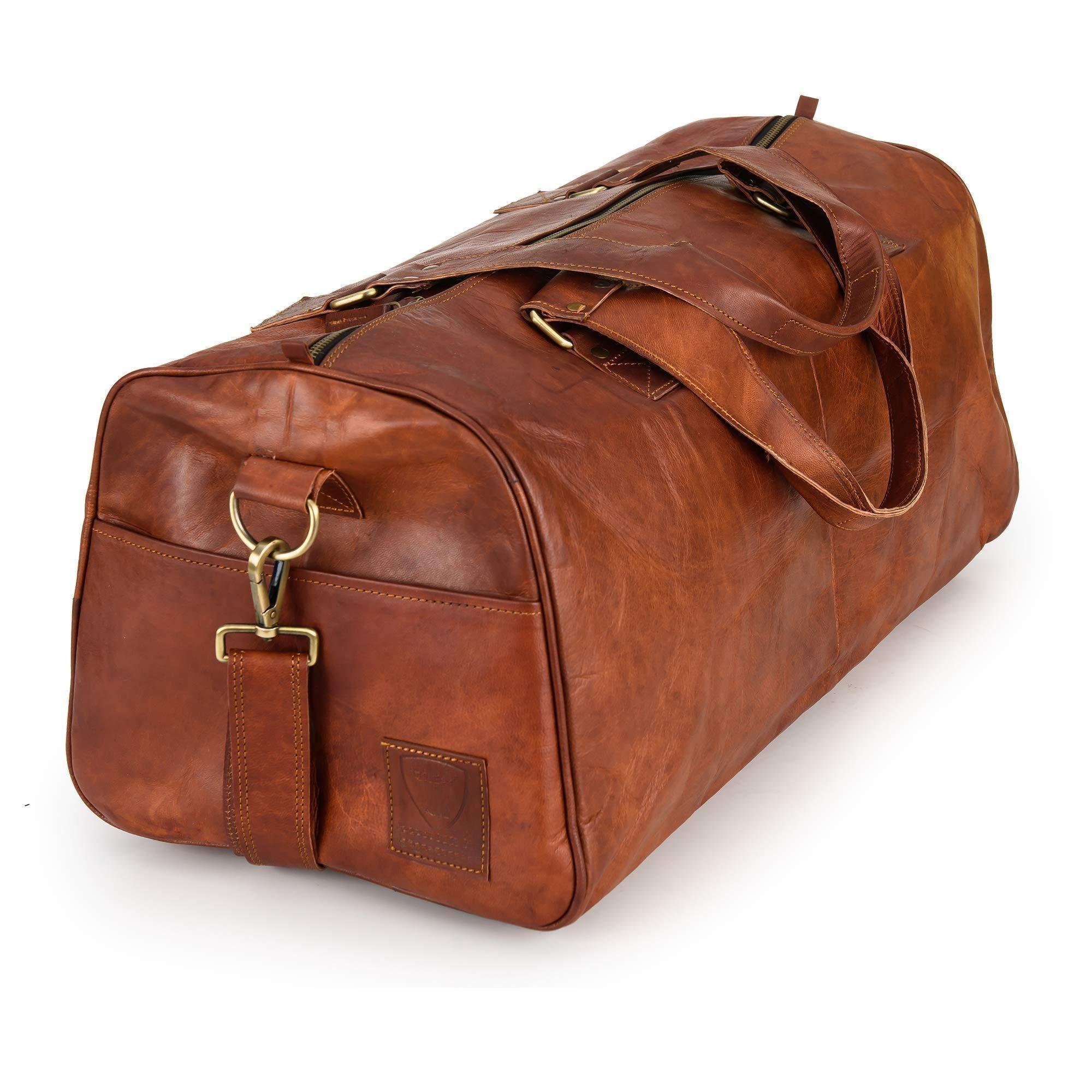 Miseleyio Vintage Leather Duffle Bag Oslo for Travel or the Gym, Overnight Bag for Men and Women (Cognac)