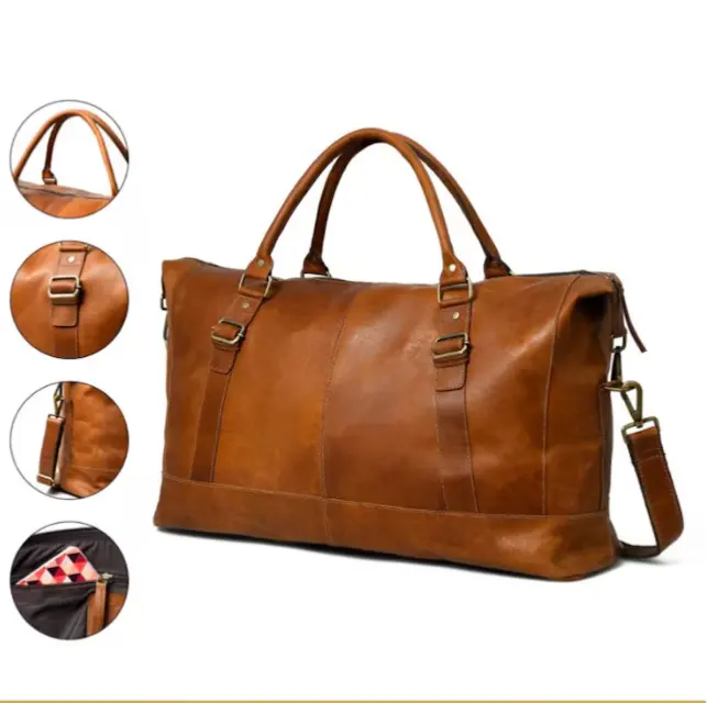 Miseleyio Genuine Cowhide Leather Cabin Luggage Bag Sports Style Travel Workout Gym Office Bag with Workout Hold All Feature Holidays