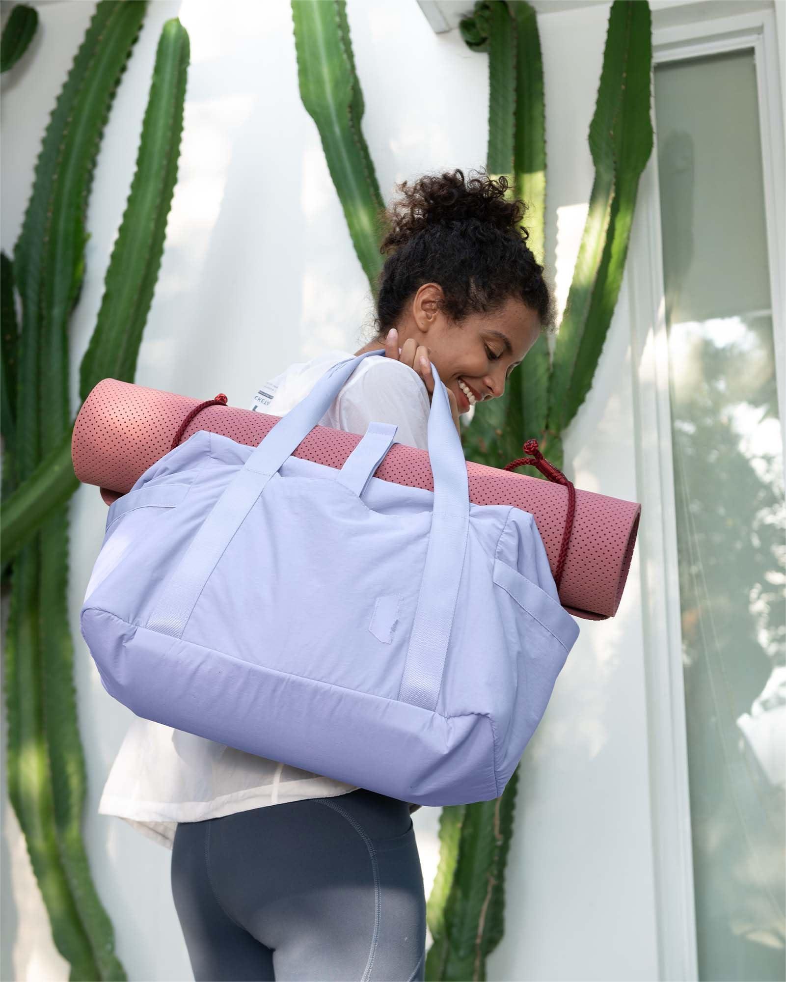 Miseleyio Gym Bag for Women, Carry on Weekender Overnight Bag, Travel Duffel Bags with Trolley Sleeve, Personal Item Travel Bag Tote Bag Workout Dance Bag, Purple-30L