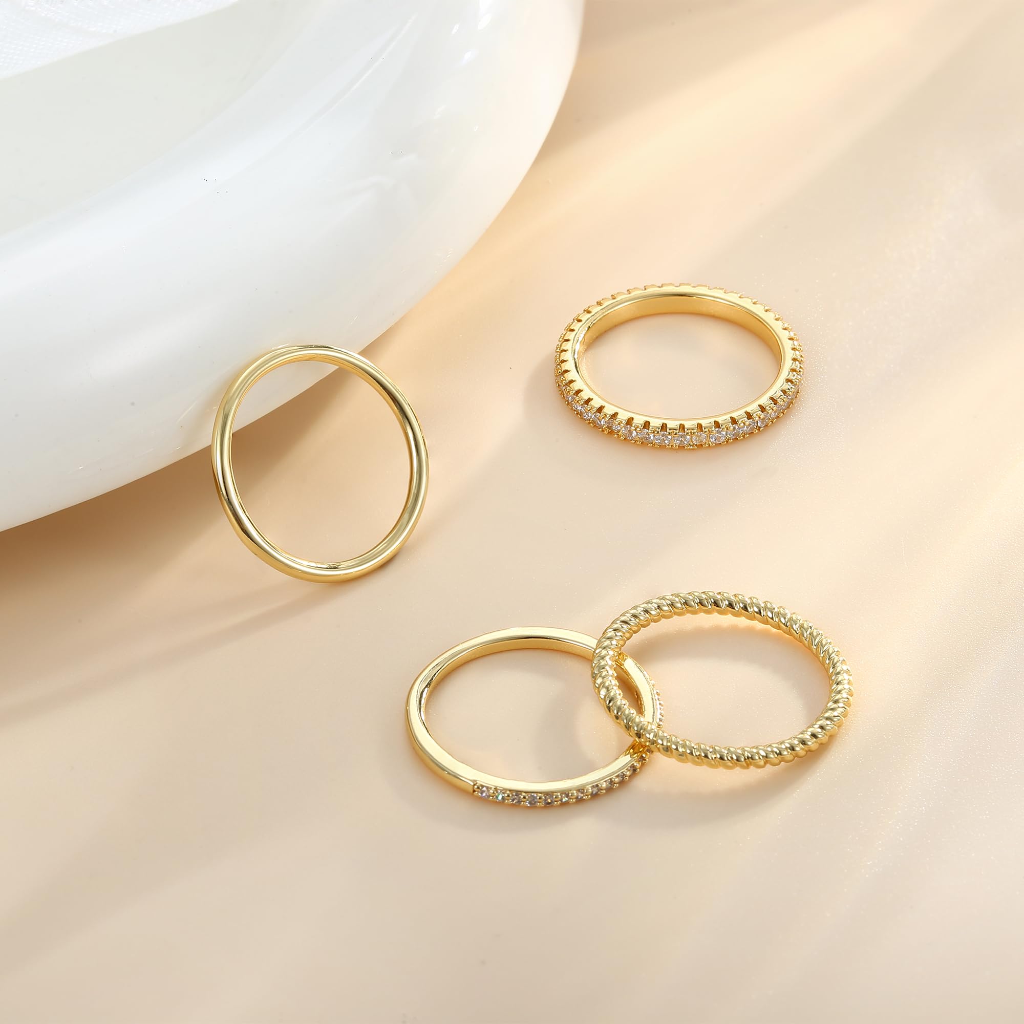 Stackable Gold Rings for Women 14K Gold Plated Stackable Thin Ring Minimalist Non Tarnish Cubic Zirconia Band Rings Dainty Trendy Statement Stacking Ring Set Size 5-10