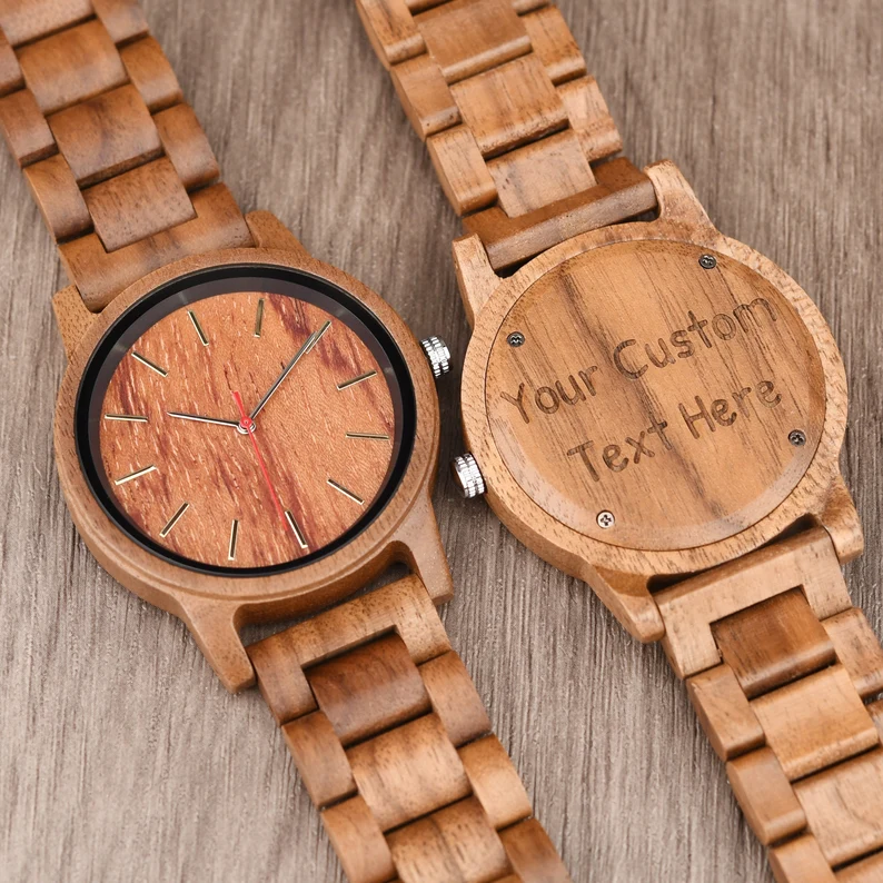 Wood Watch for Men and Women, Personalized Watch with Engraving Walnut Unisex Wood Watch, Anniversary Birthday Gift for Husband Wife