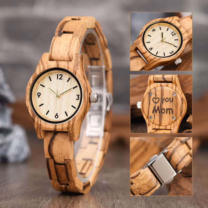 Women's Watch, Wood Watch for Her, Engraved Wood Watch, Mother's Day Gift for Mom, Anniversary Gift for Her, Gift for Mom