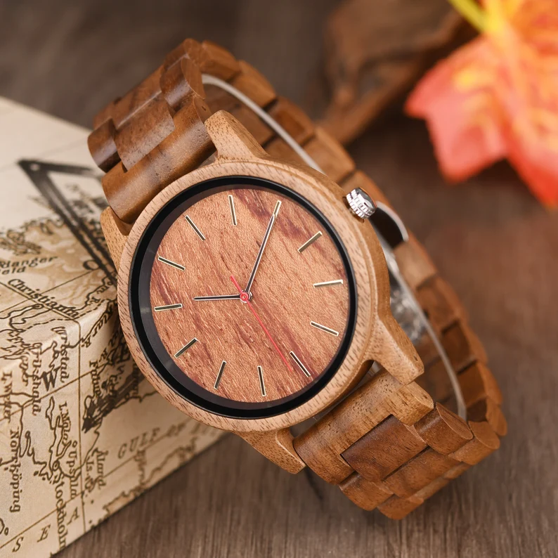 Wood Watch for Men and Women, Personalized Watch with Engraving Walnut Unisex Wood Watch, Anniversary Birthday Gift for Husband Wife