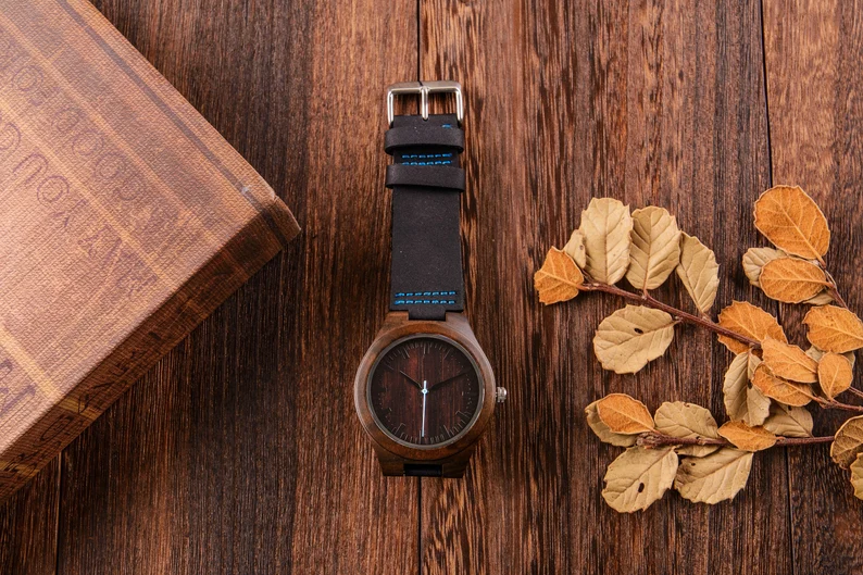 Men's Engraved Wood Watch, 5th Anniversary Gift for Husband Boyfriend