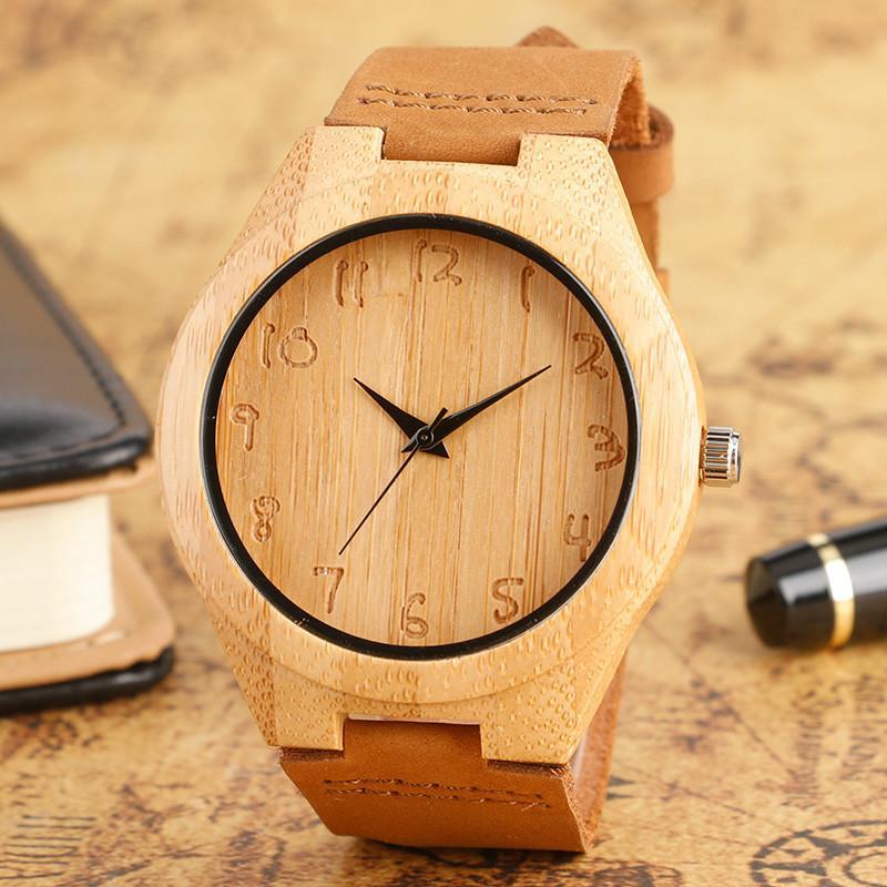 DQ-Clean Analog Luxury Wooden Watch with Genuine Leather Band