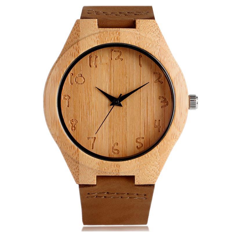 DQ-Clean Analog Luxury Wooden Watch with Genuine Leather Band